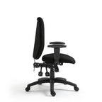 Black office chair with adjustable features on a white background