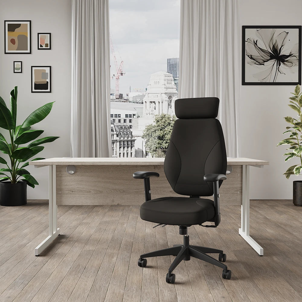 Nexus High Back Black Fabric Ergonomic Chair with Arms and Headrest ...