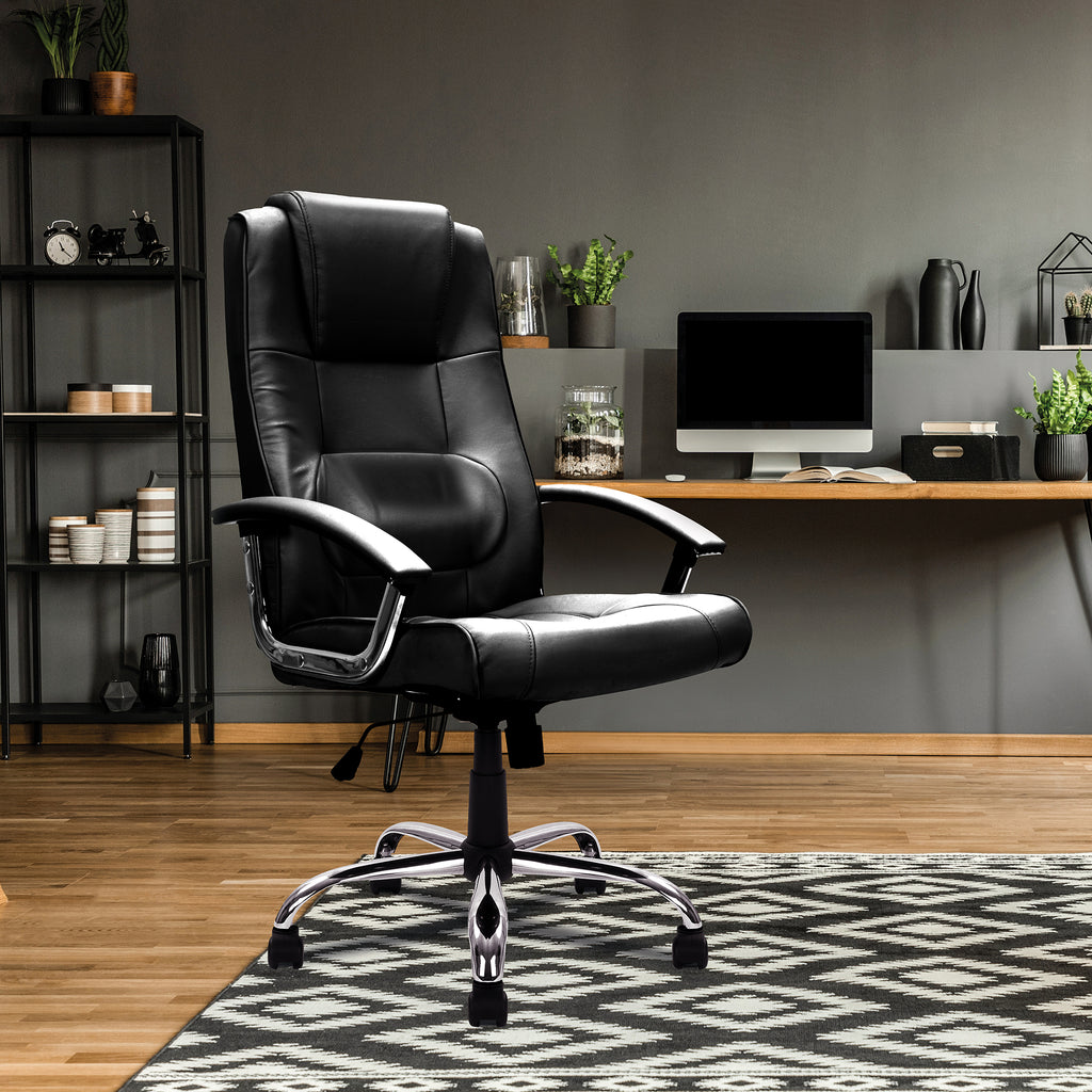 Westminster High Back Leather Faced Executive Armchair with Integral Headrest and Chrome Base