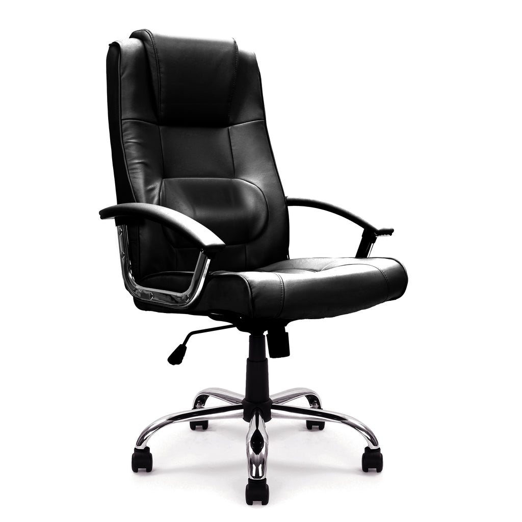 Westminster High Back Leather Faced Executive Armchair with Integral Headrest and Chrome Base