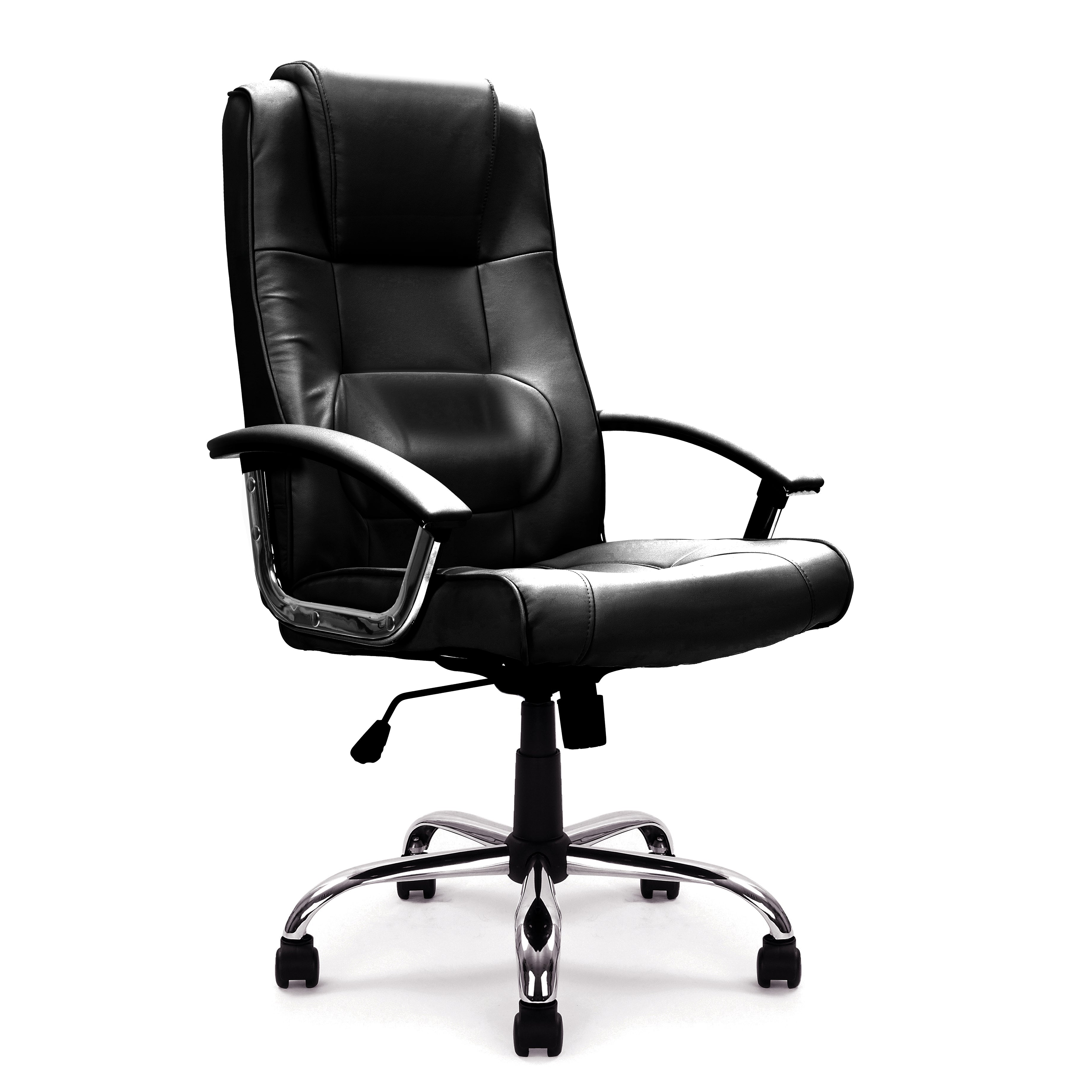 Westminster High Back Leather Faced Executive Armchair with Integral Headrest and Chrome Base
