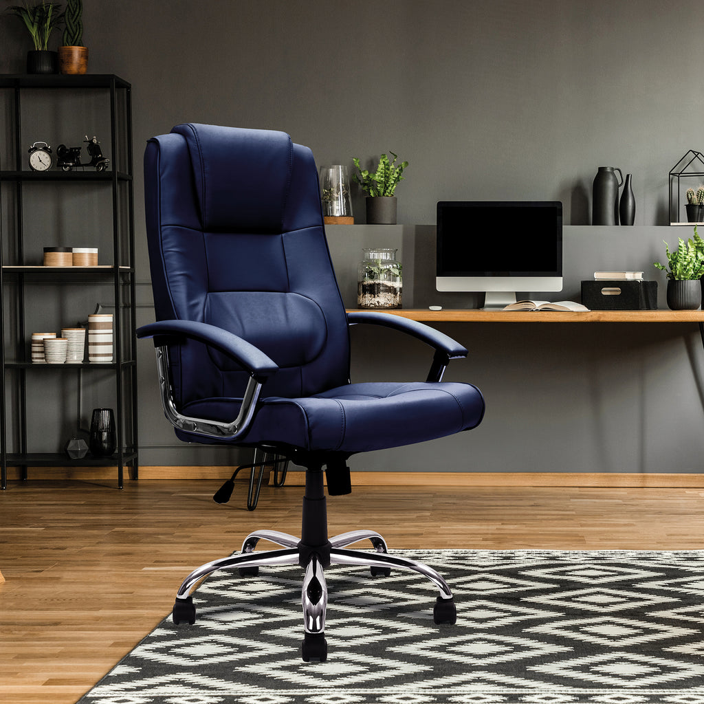 Westminster High Back Leather Faced Executive Armchair with Integral Headrest and Chrome Base