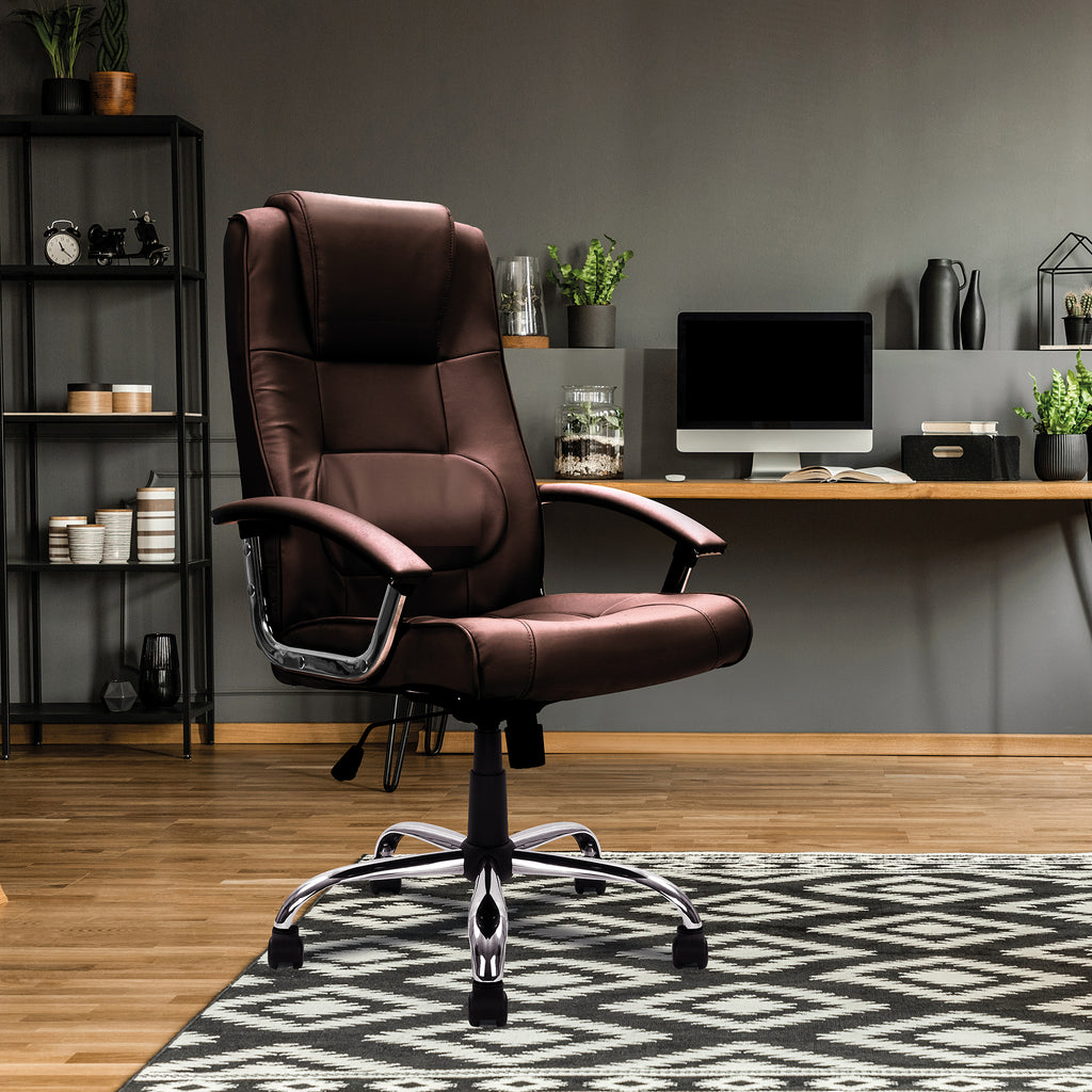 Westminster High Back Leather Faced Executive Armchair with Integral Headrest and Chrome Base