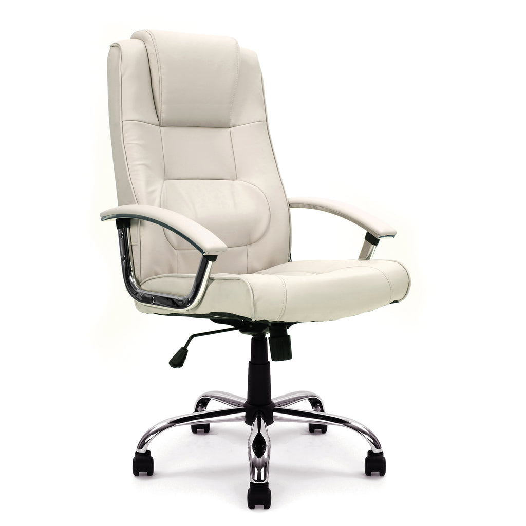 Westminster High Back Leather Faced Executive Armchair with Integral Headrest and Chrome Base