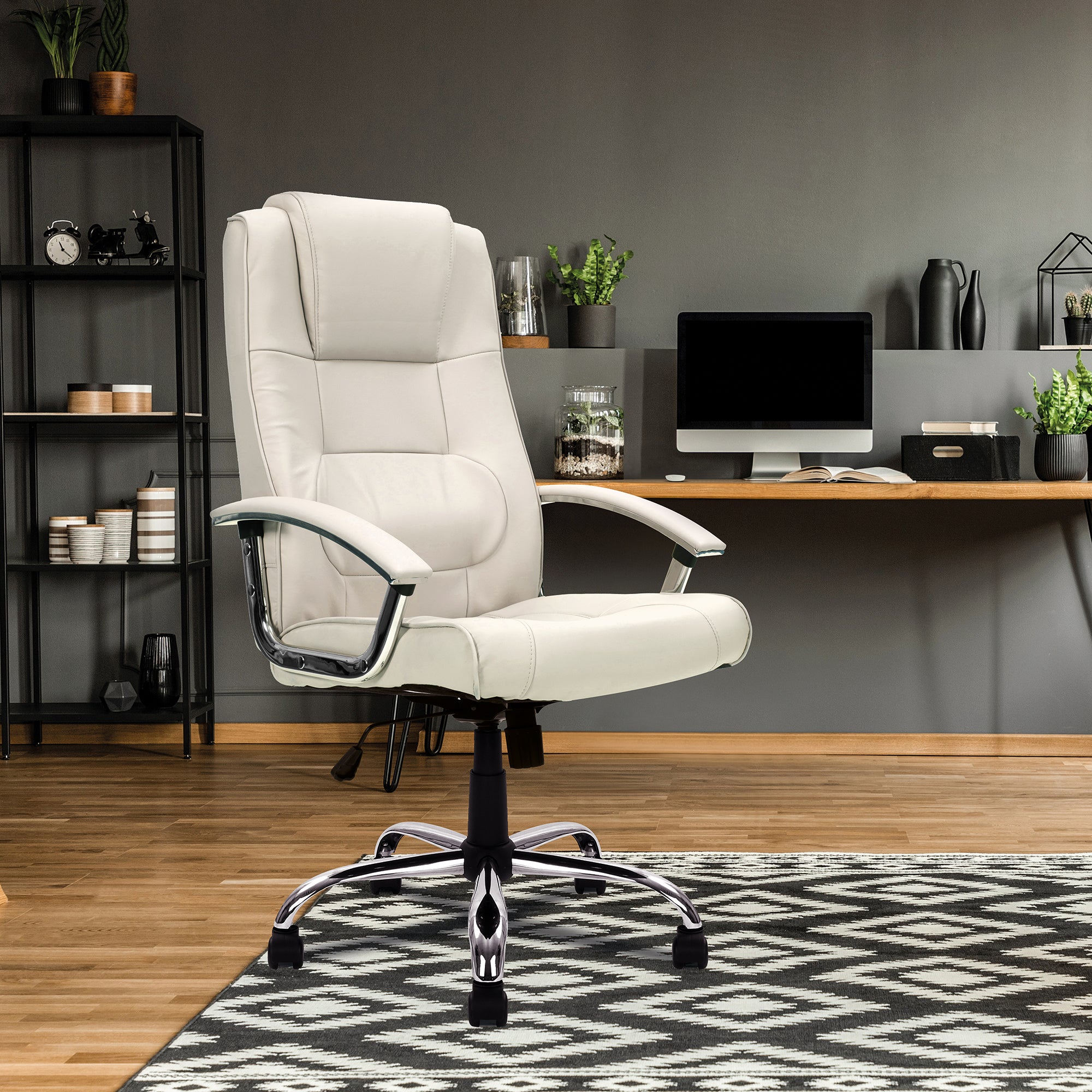 Westminster High Back Leather Faced Executive Armchair with Integral Headrest and Chrome Base