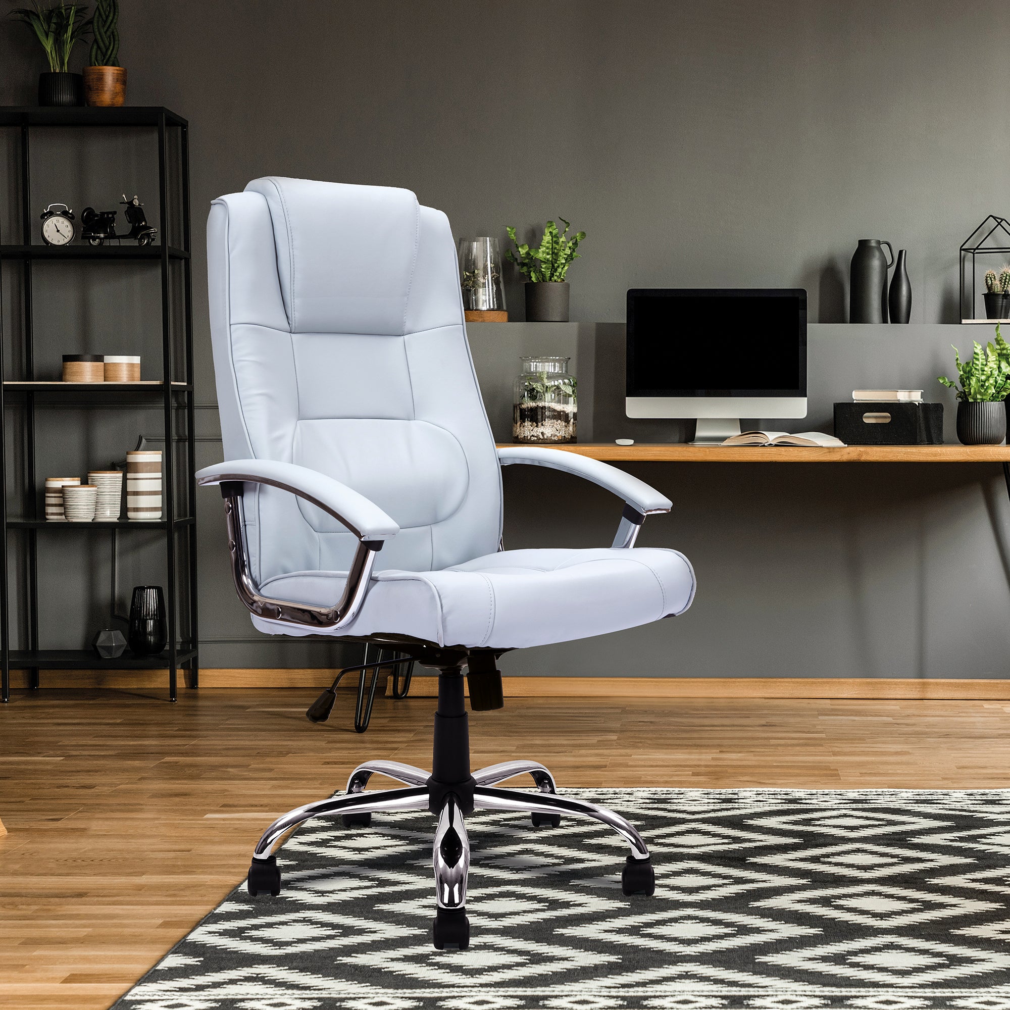 Westminster High Back Leather Faced Executive Armchair with Integral Headrest and Chrome Base