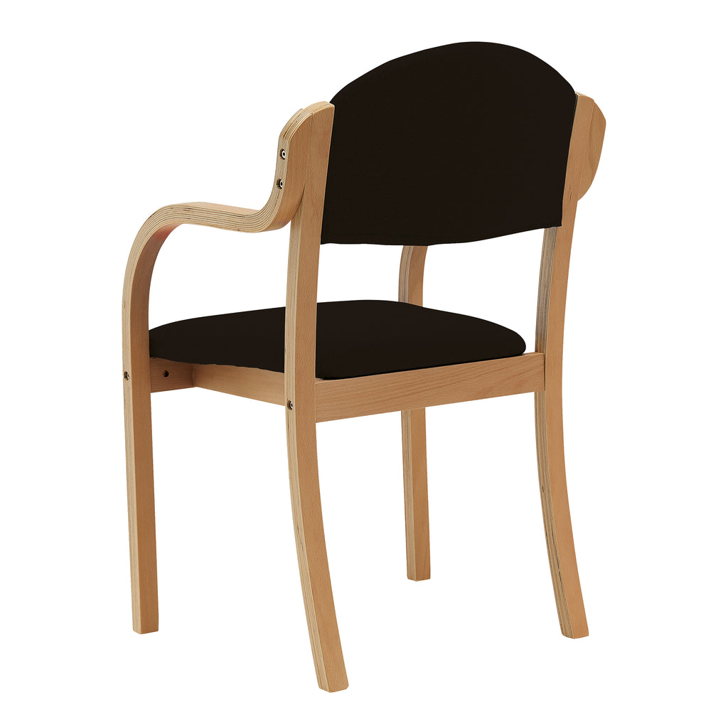 Black chair with wooden frame on a white background