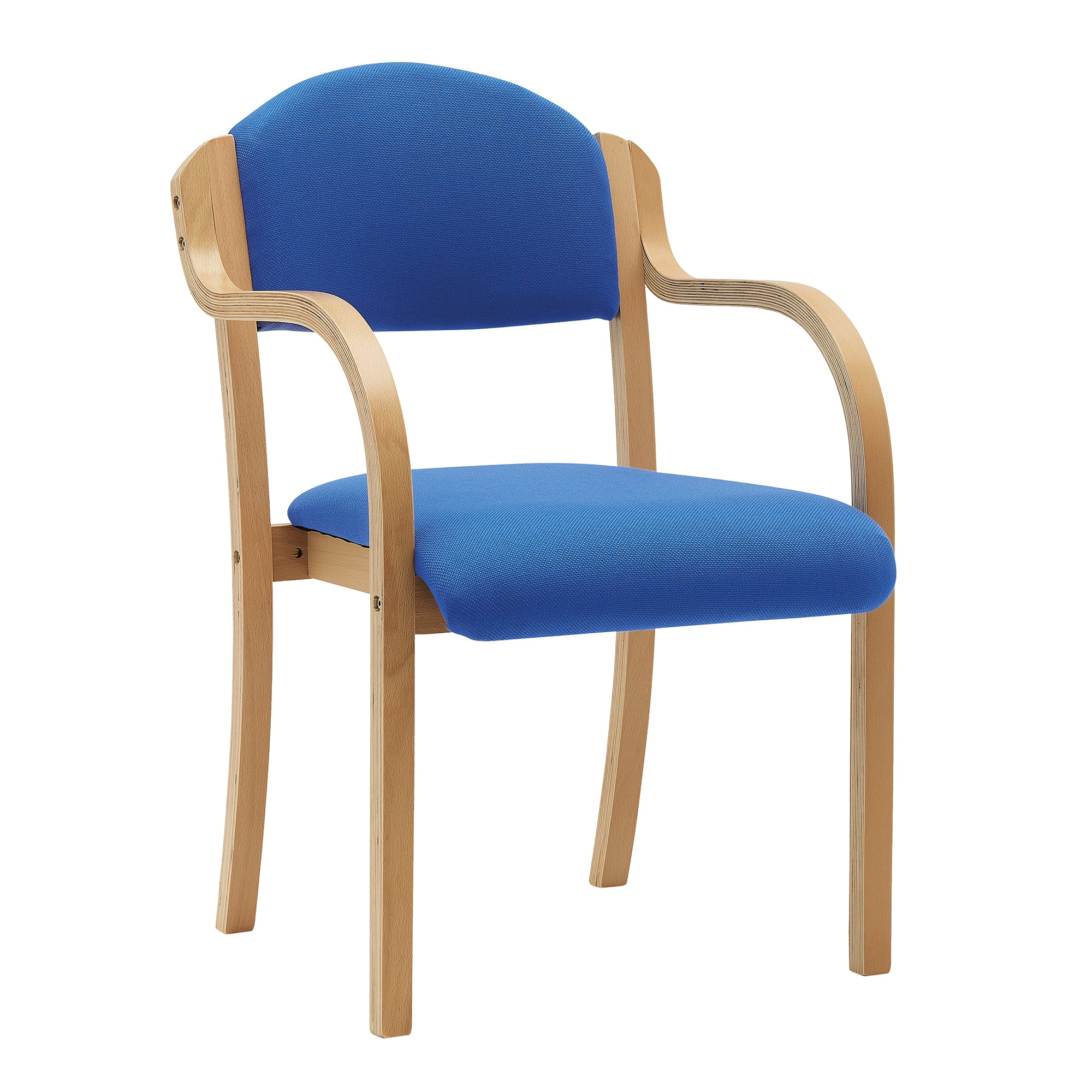 Blue chair with wooden frame on a white background