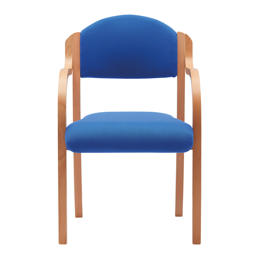 Blue chair with wooden frame on a white background