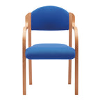 Blue chair with wooden frame on a white background