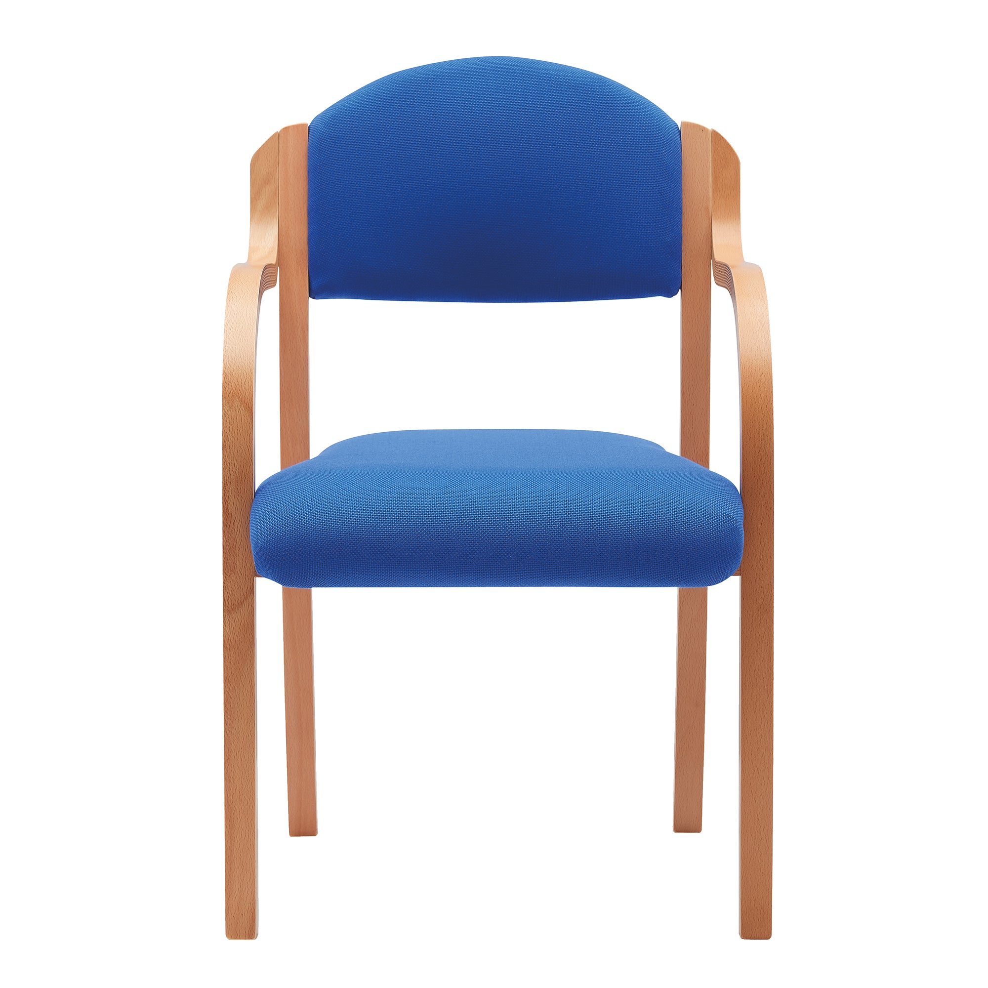 Blue chair with wooden frame on a white background