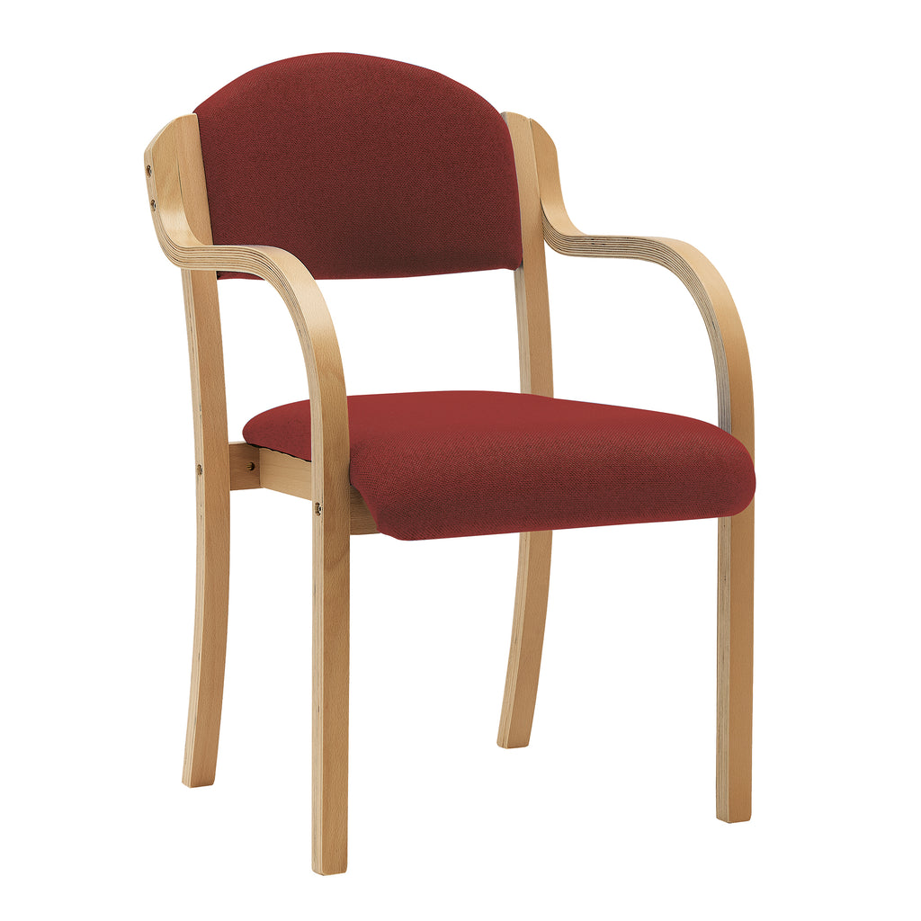 Red chair with wooden frame on a white background