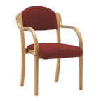 Red chair with wooden frame on a white background