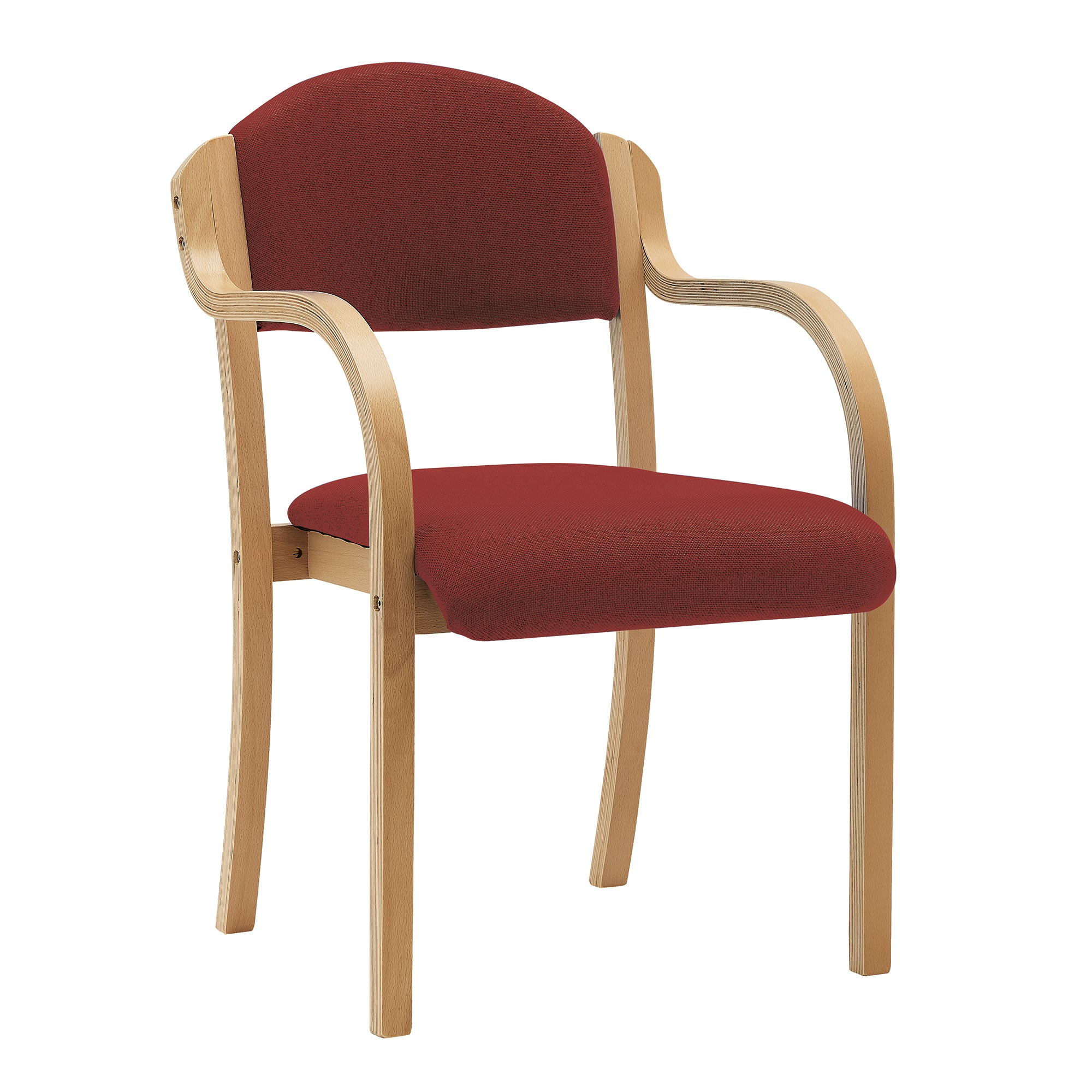Red chair with wooden frame on a white background