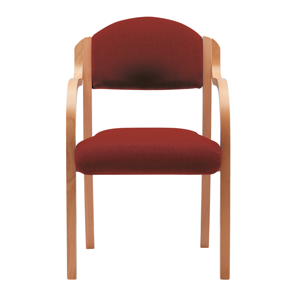 Red chair with wooden frame on a white background