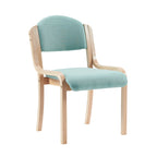 Light blue chair with wooden frame on a white background