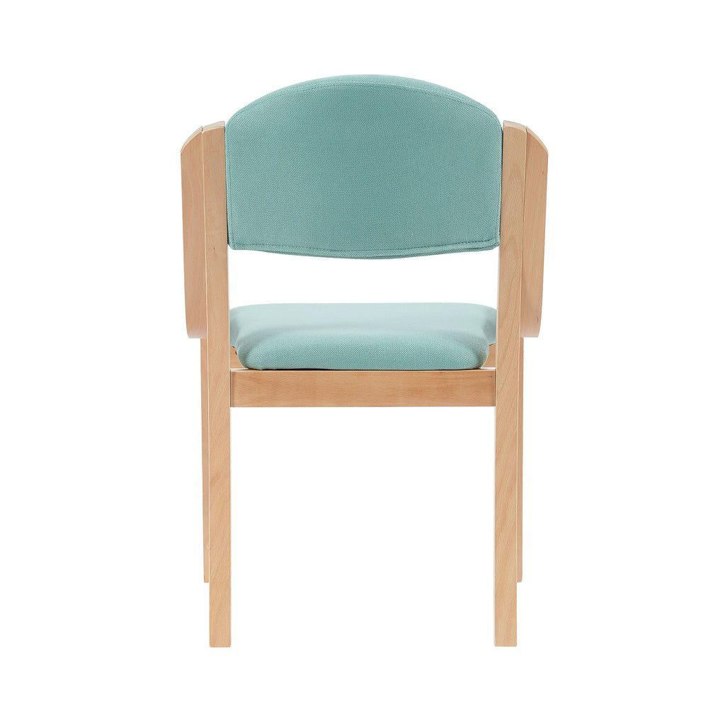 Light blue chair with wooden frame on a white background