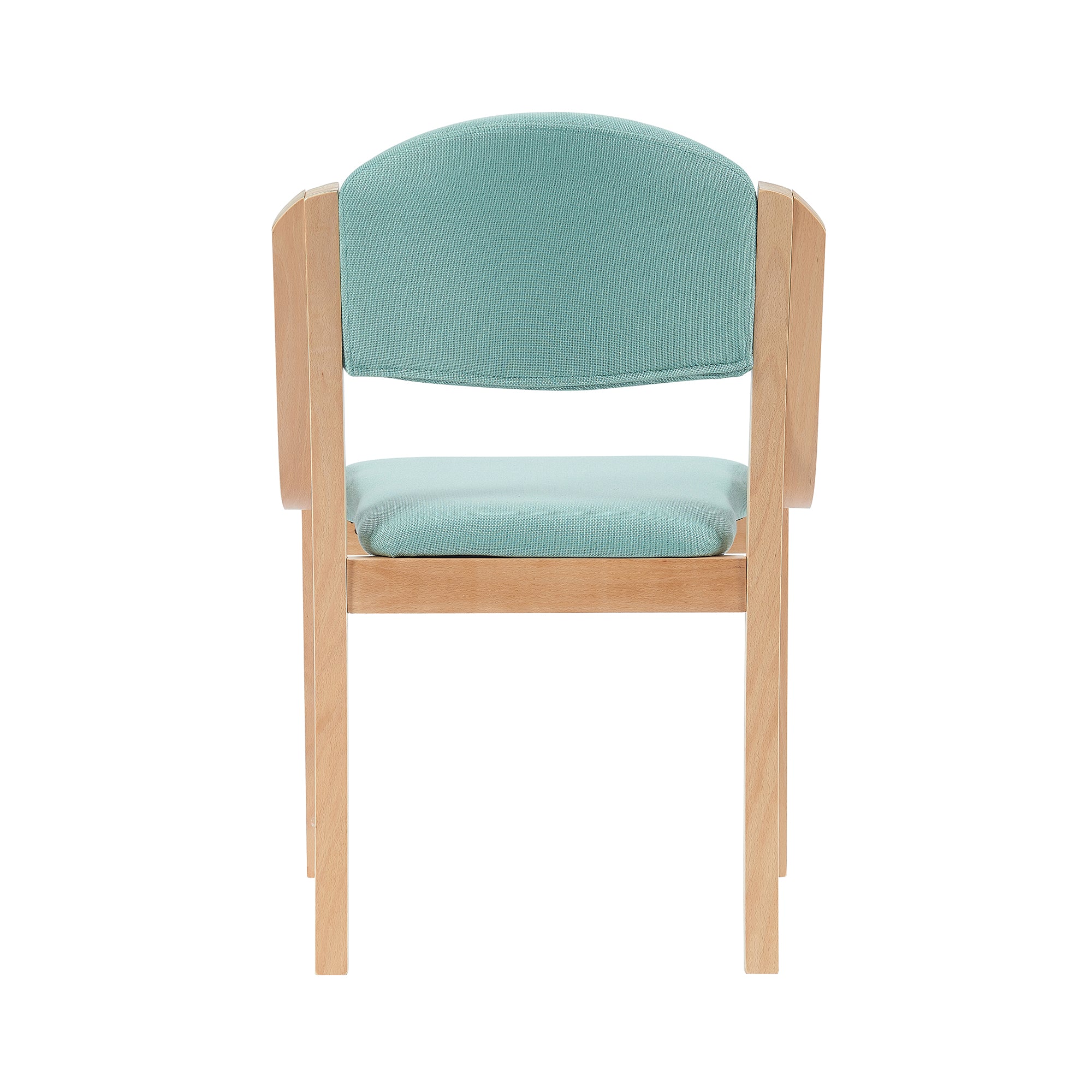Light blue chair with wooden frame on a white background