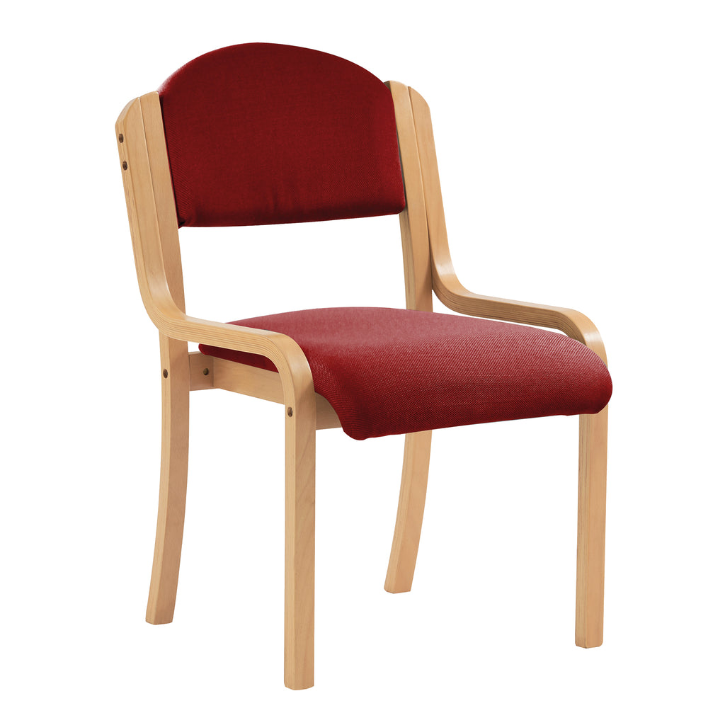 Red chair with wooden frame on a white background