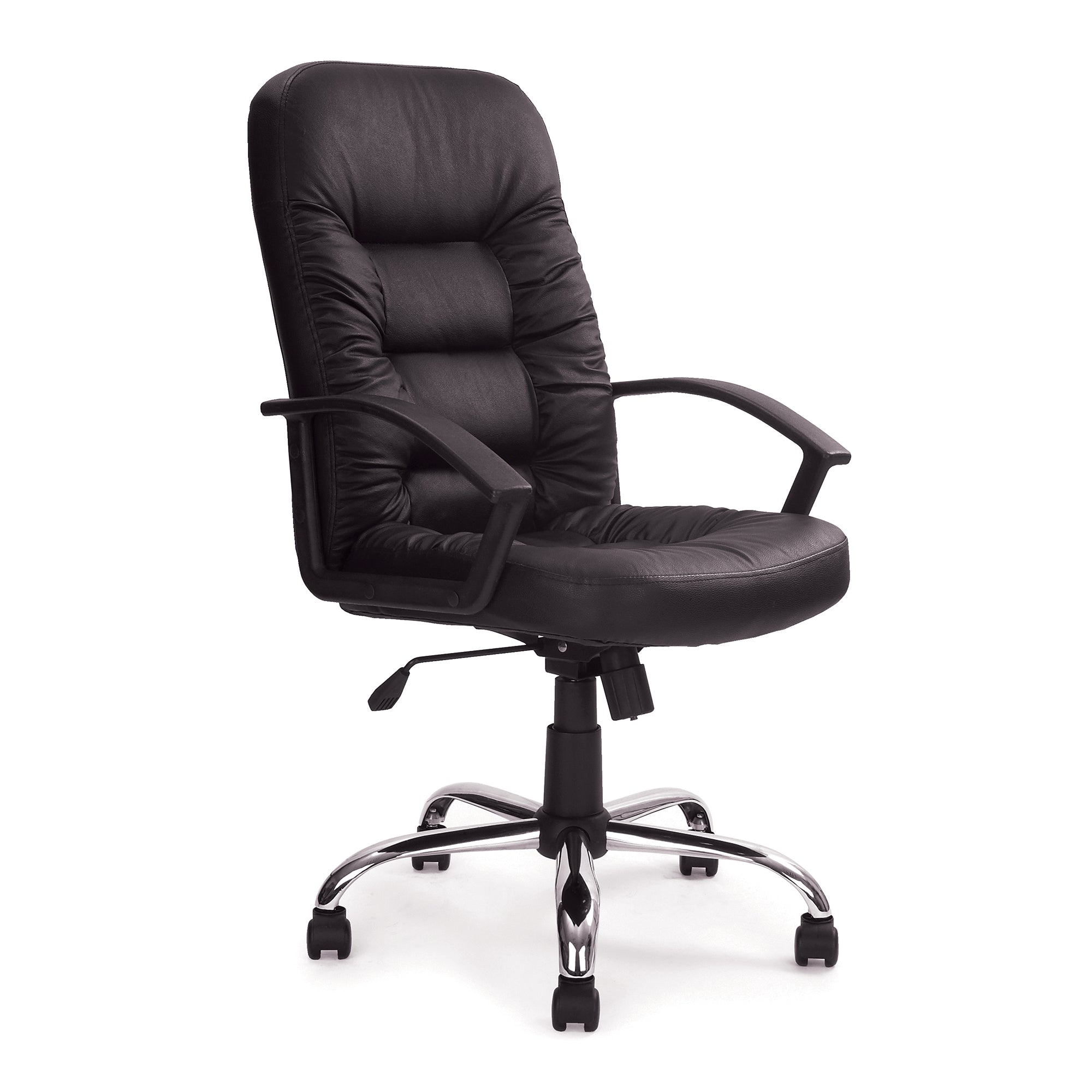 Black office chair with armrests on a white background