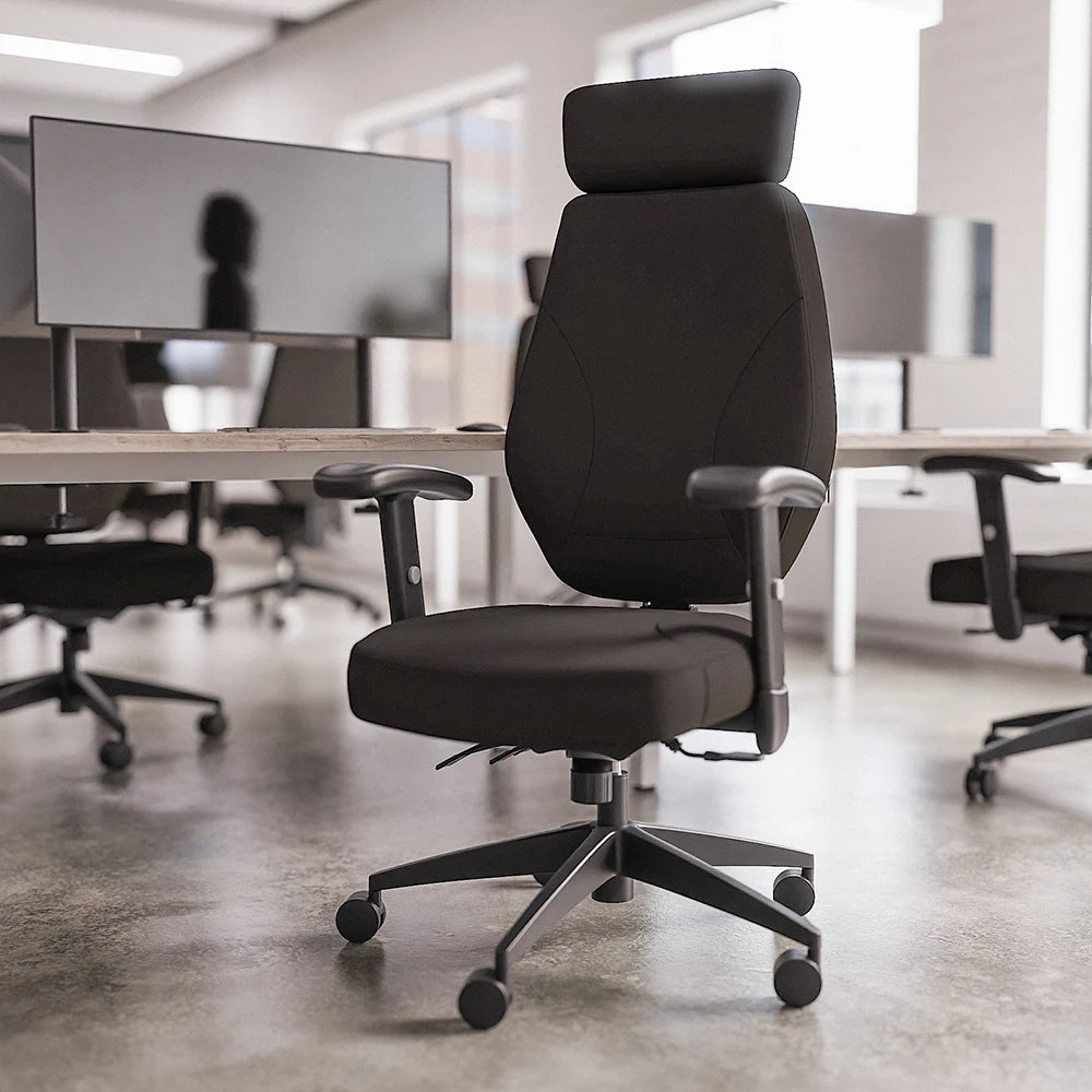 Nexus High Back Black Fabric Ergonomic Chair with Arms and Headrest ...