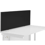 Black desk screen on a white desk with a white background