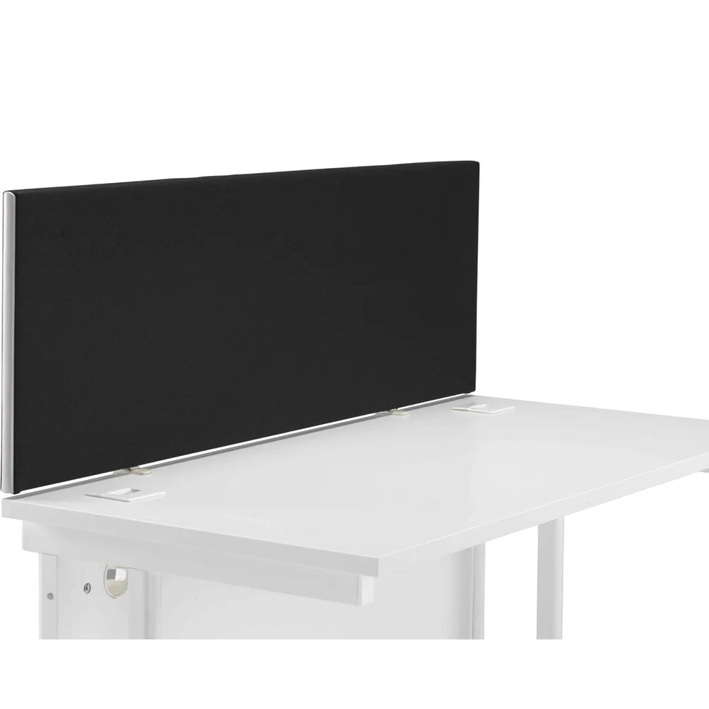 Black desk screen on a white desk with a white background