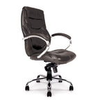 Black office chair with chrome accents on a white background