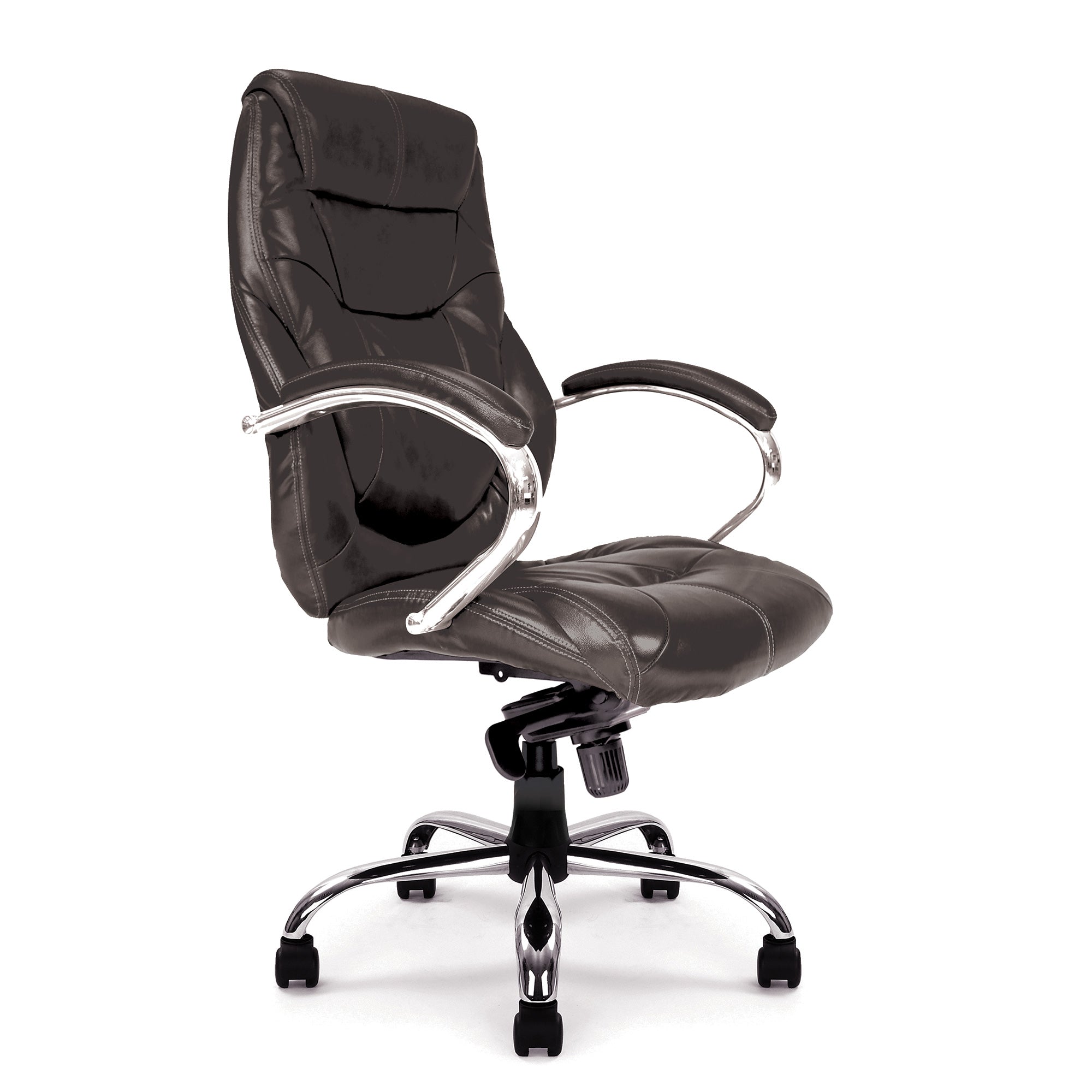 Black office chair with chrome accents on a white background