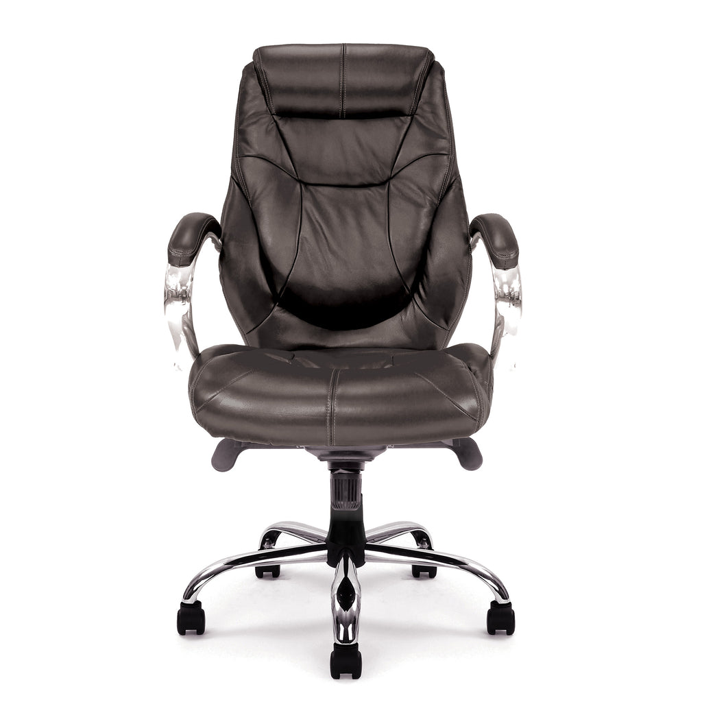 Black office chair with chrome base on a white background