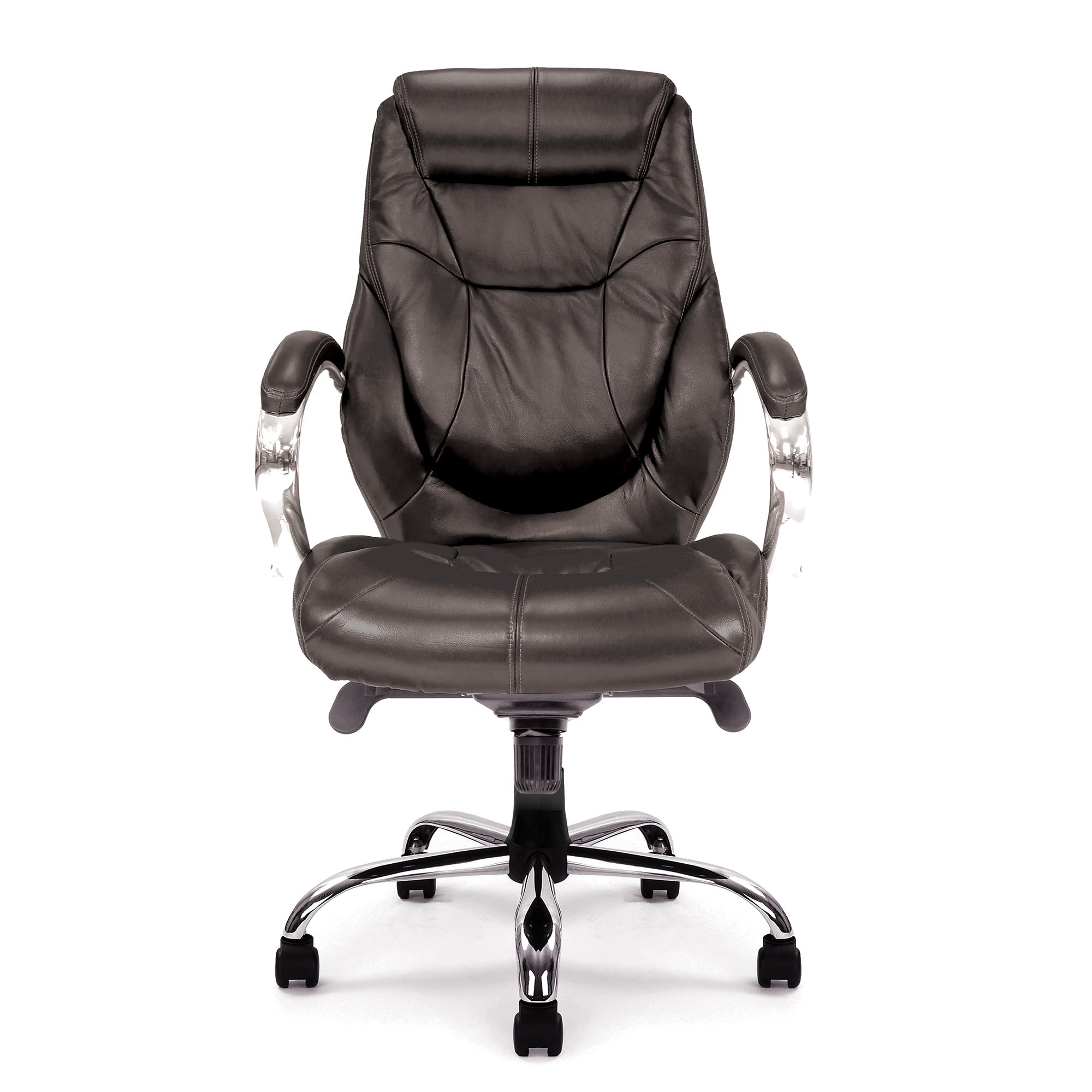 Black office chair with chrome base on a white background