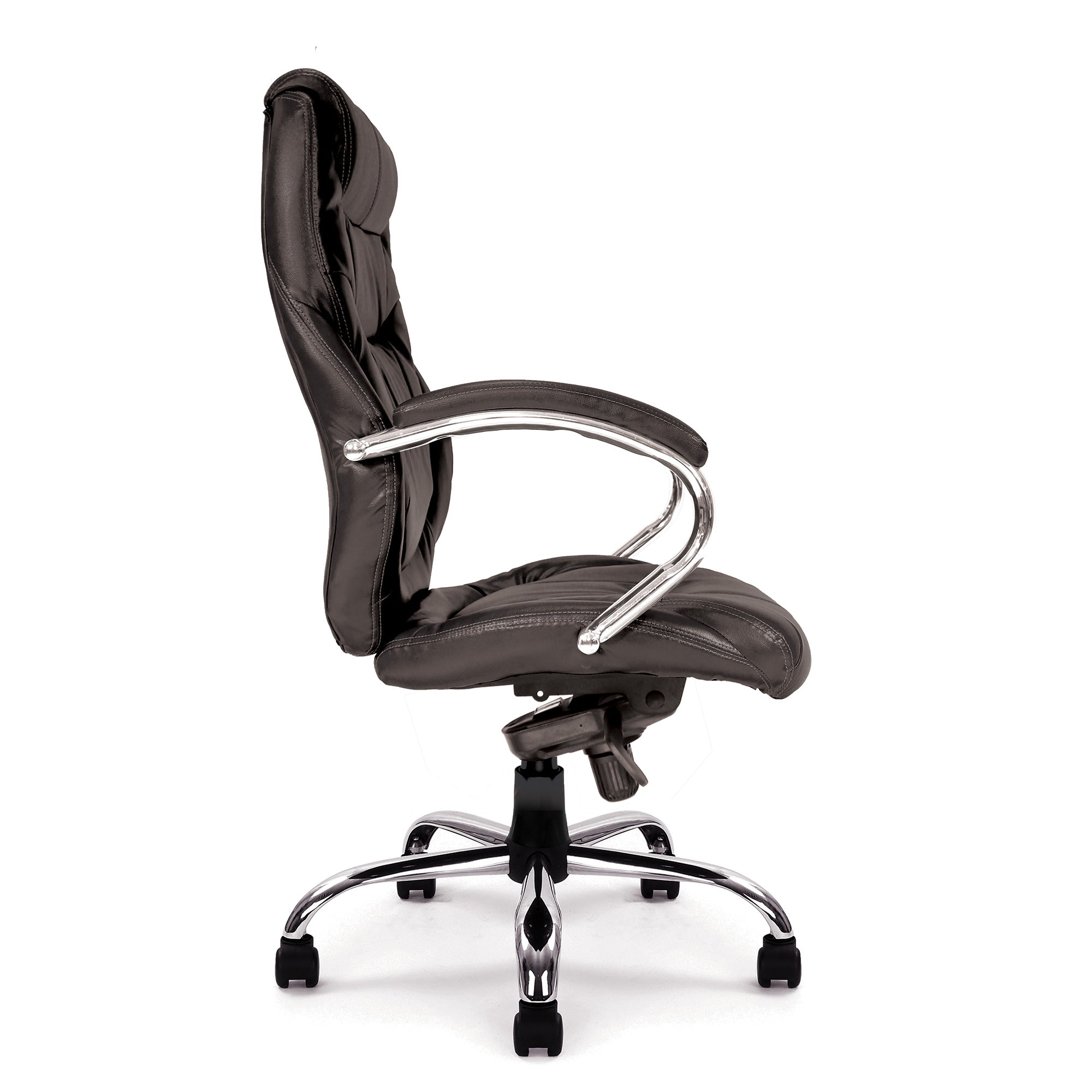 Black office chair with chrome accents on a white background