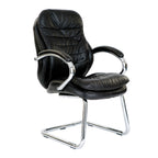 Black leather office chair with chrome frame on a white background