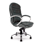 Black office chair with chrome accents on a white background