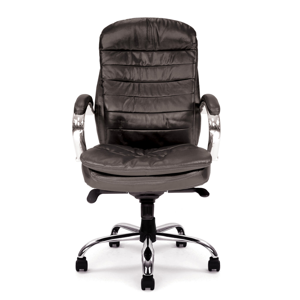 Black office chair with chrome base on a white background