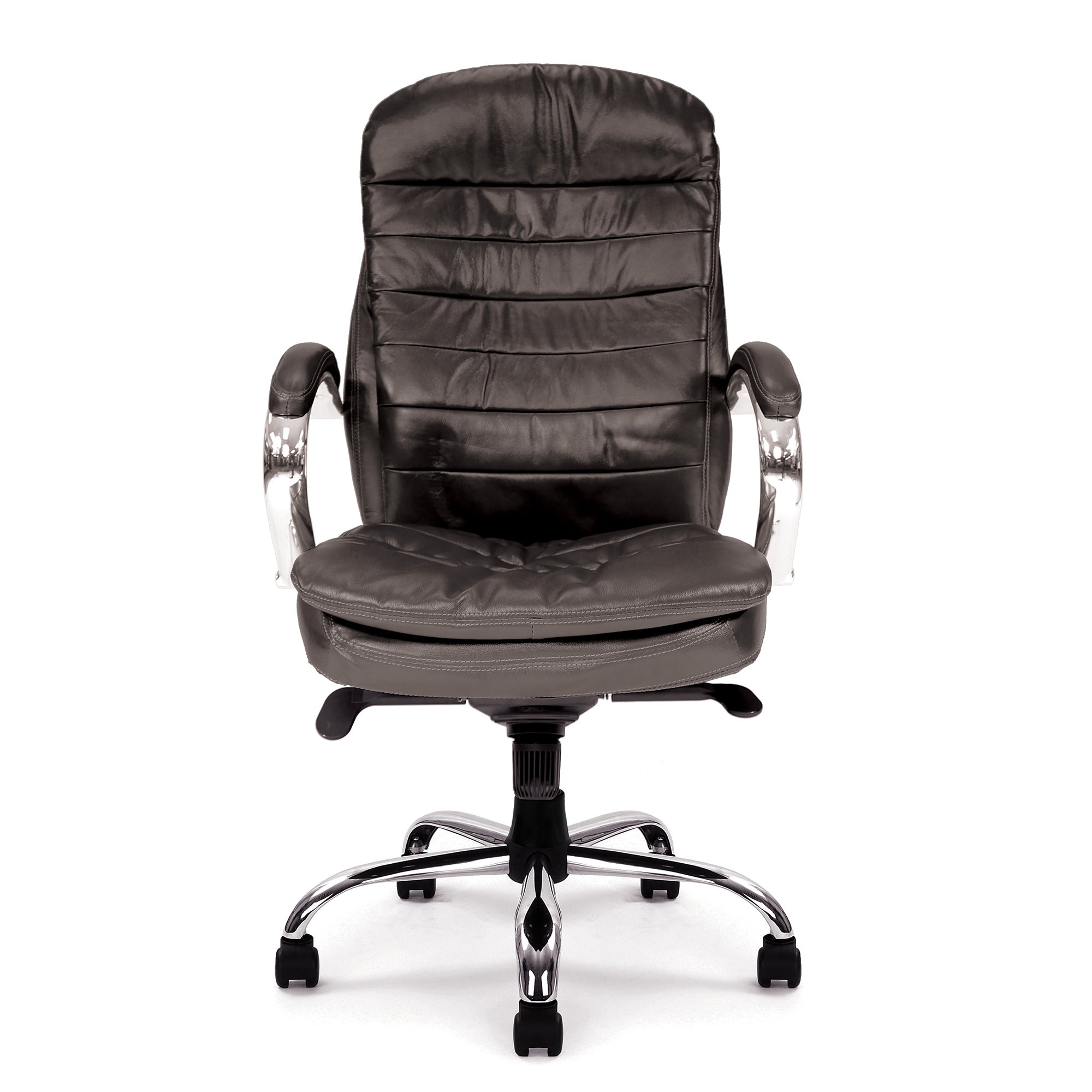 Black office chair with chrome base on a white background