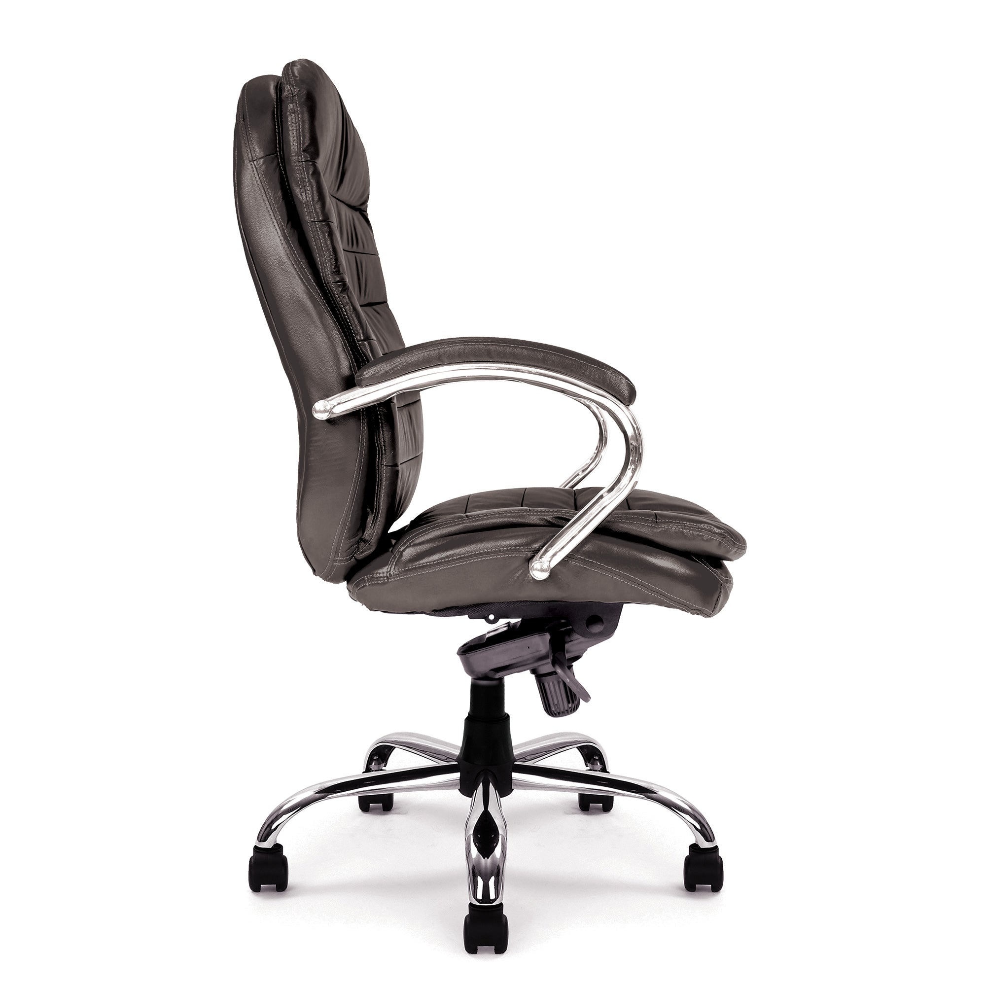 Black office chair with chrome base on a white background