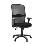 Black mesh back office chair on a white background