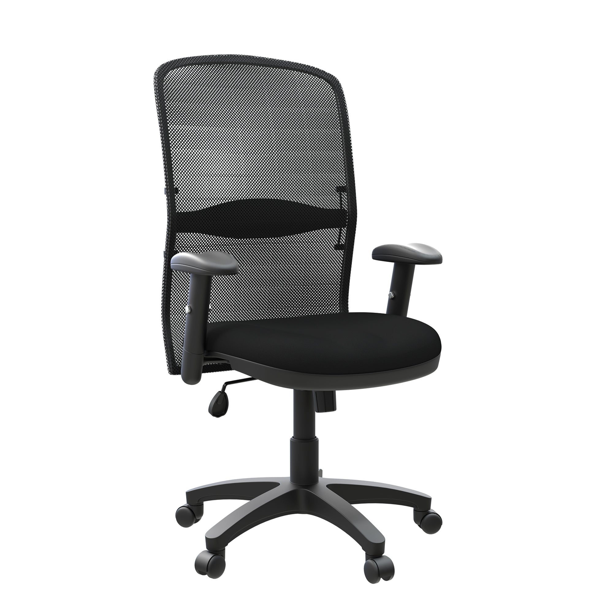 Black mesh back office chair on a white background