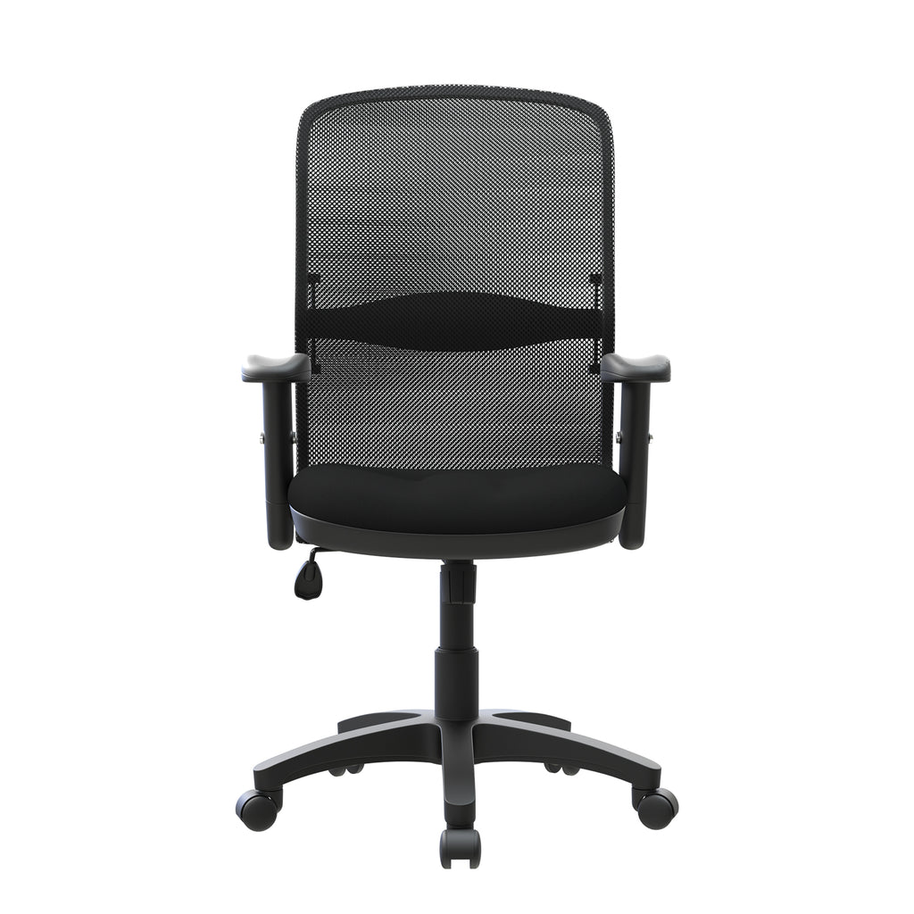 Black mesh back office chair on a white background