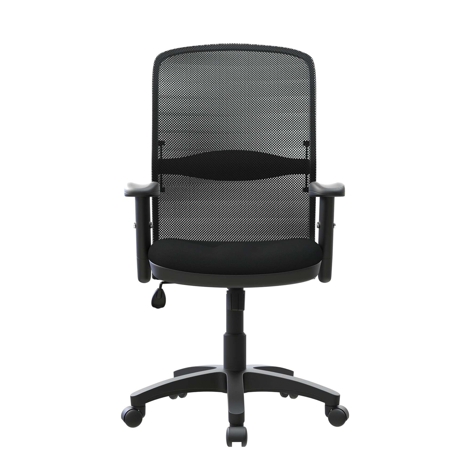 Black mesh back office chair on a white background