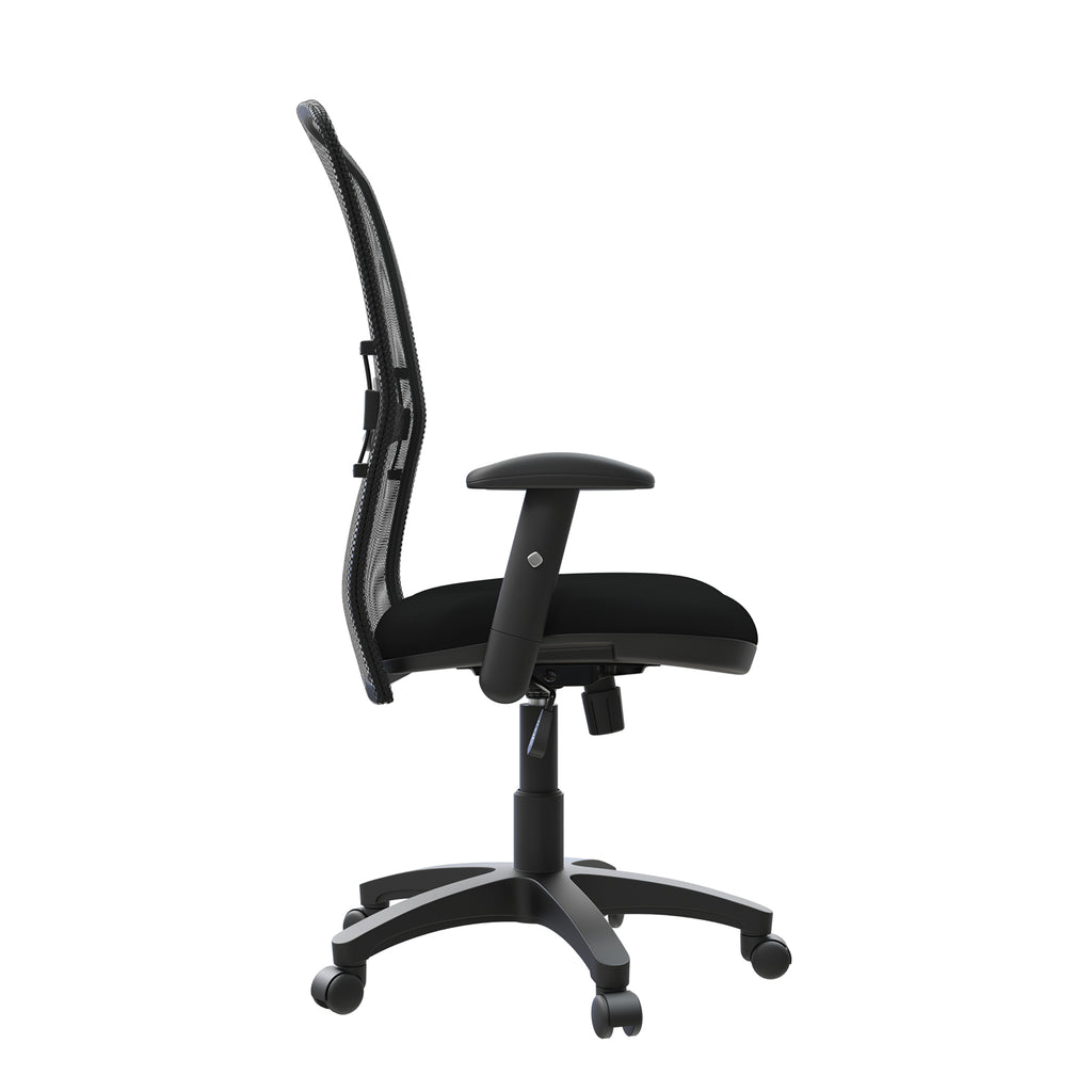 Black mesh back office chair on a white background