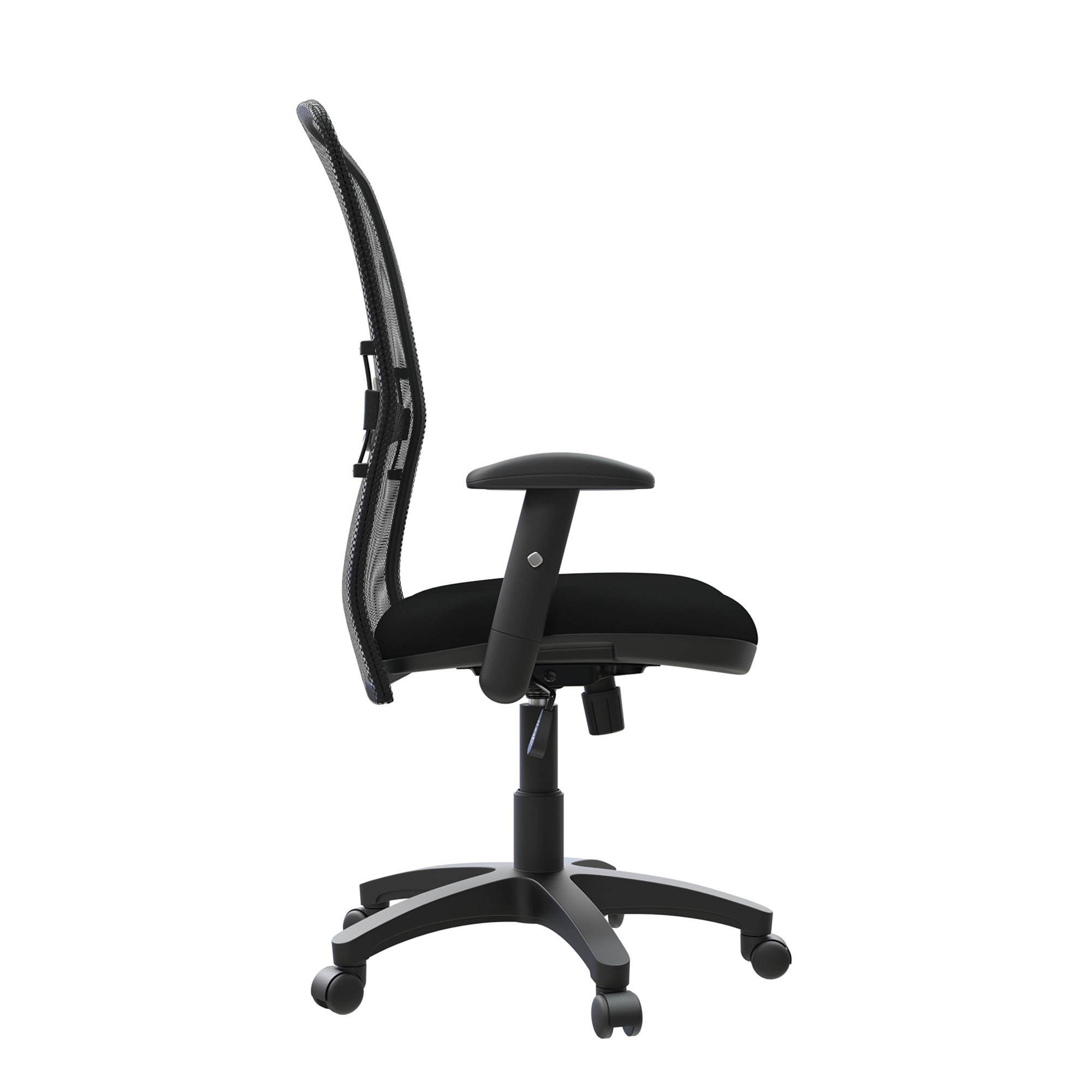 Black mesh back office chair on a white background