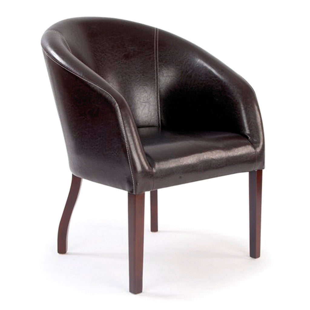 Brown leather armchair on a white background