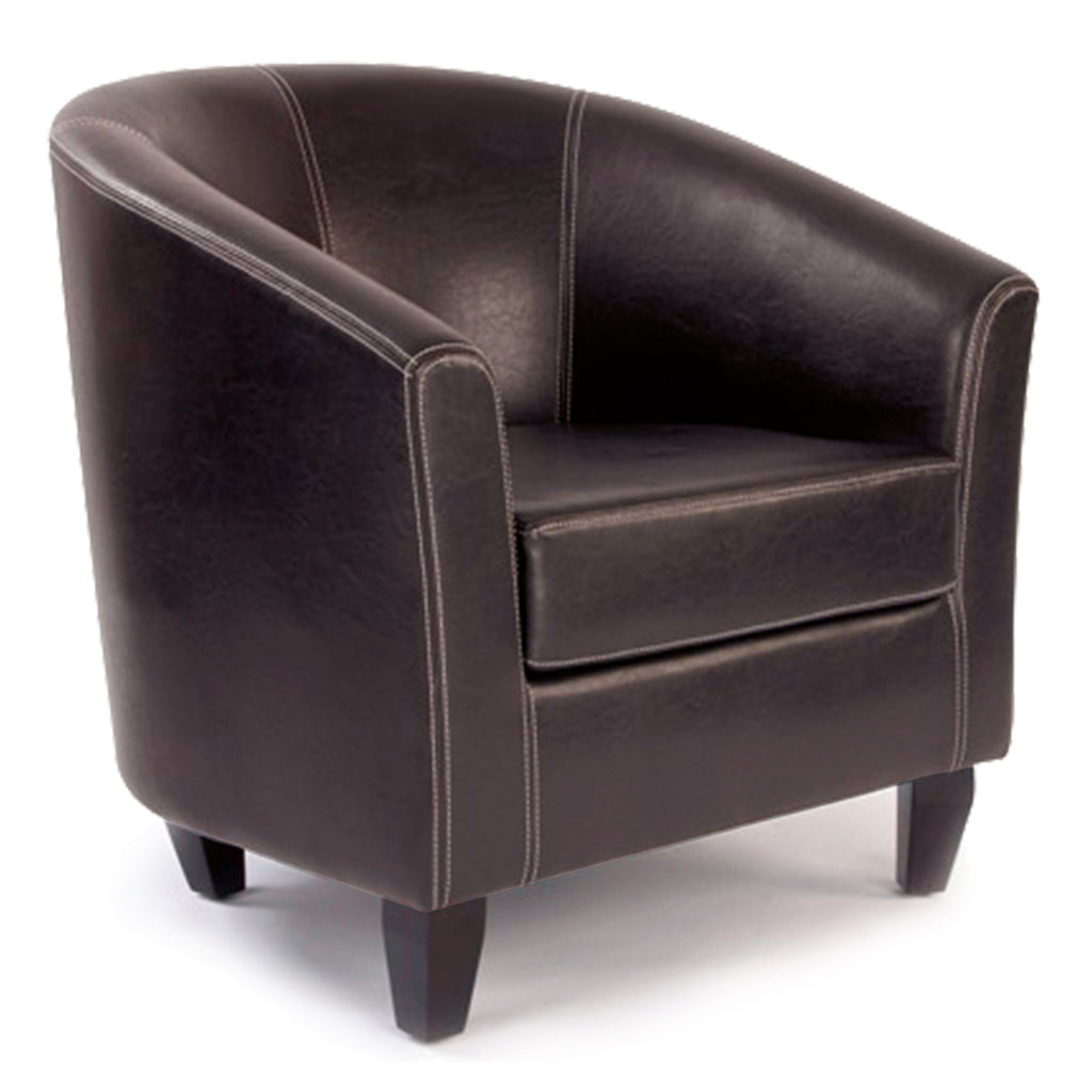 Brown leather armchair on a white background