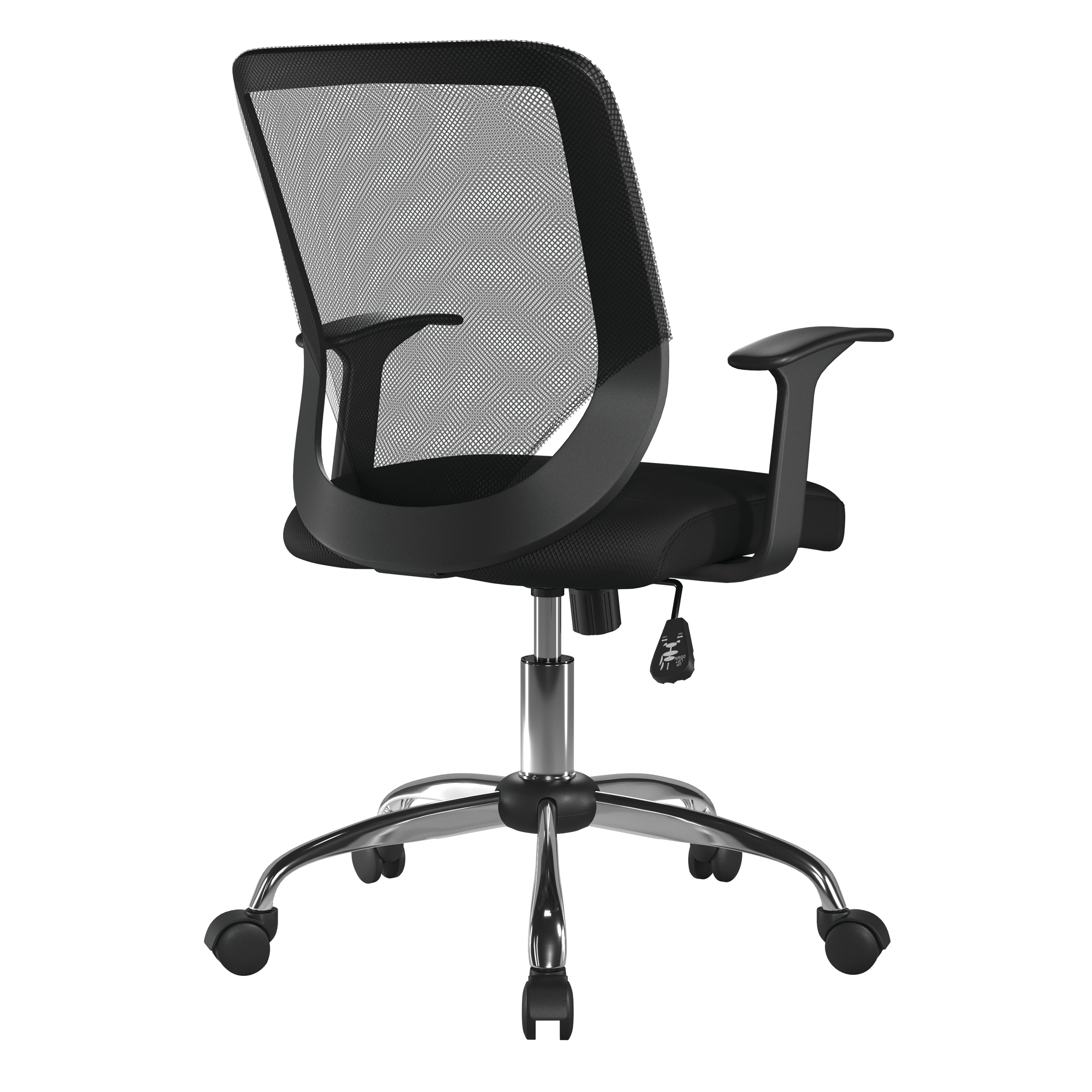 Black office chair with mesh backrest on a white background