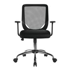 Black office chair with mesh backrest on a white background