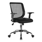 Black office chair with mesh backrest on a white background