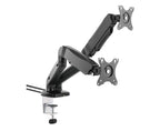 Black double monitor arm on a white background