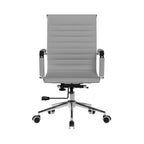 Grey office chair with a ribbed backrest on a white background